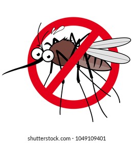 Cartoon mosquito and prohibition sign. Vector illustration