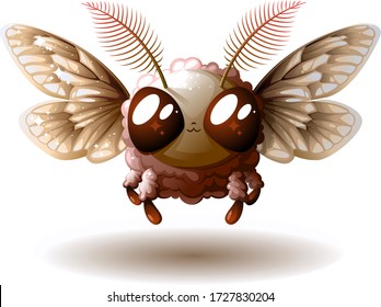 Cartoon, moth. Brown butterfly. Vector illustration.