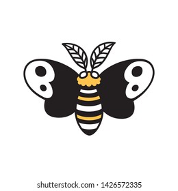 Cartoon moth drawing, simple and cute night butterfly doodle. Isolated vector clip art illustration.