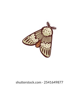 Cartoon moth flat icon. Brown butterfly moth vintage style. Mystic symbol. Witchcraft, occult, alchemical sign. American gothic design. Vector color illustration of pest insect isolated on white