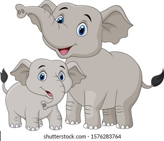 Cartoon Mother and baby elephant