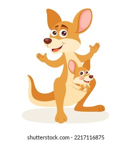 Cartoon Mother And Baby Kangaroo