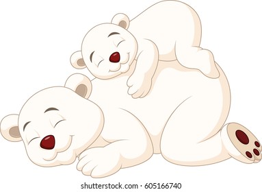 Cartoon mother and baby polar bear sleeping