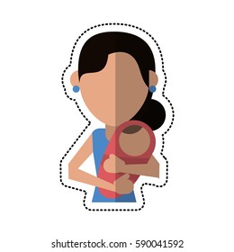 cartoon mother carrying her baby