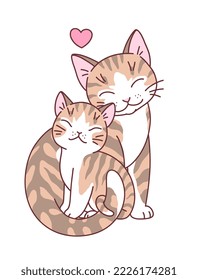 Cartoon mother cat and kitten vector illustration. Doodle cartoon cats series.