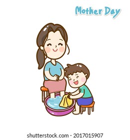 Cartoon mother and kids vector.