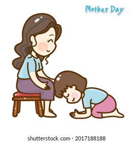 Cartoon mother and kids vector.