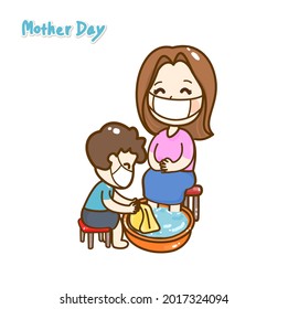 Cartoon mother and kids vector.