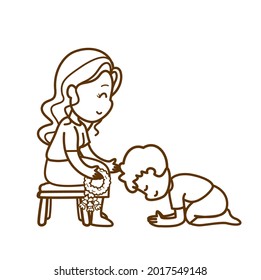 Cartoon mother and kids vector