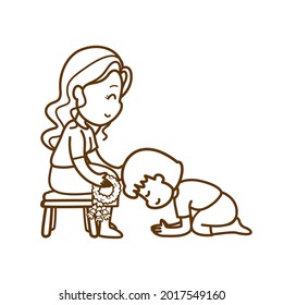 Vector de niños y madres de caricatura