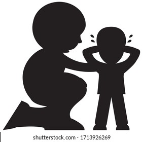 A cartoon mother in silhouette is comforting her upset child