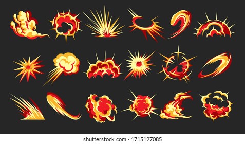 Cartoon Motion Blast Effects. Vector Moving Flash Graphics, Comic Power Explosions Or Energy Shape Graphic Designs