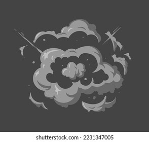 Explosiones en movimiento de caricatura. Explosión animada disparada, detonación de fuego. Conjunto de ilustración vectorial de marcos de efecto de explosión. Animación de dibujos animados de explosiones, movimiento de boom, explorar efecto. 
