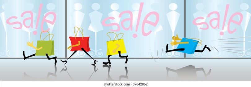 Cartoon motley bags are shopping spree. Sale. (vector,CMYK)