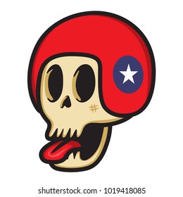 Cartoon motorcycle rider skull vector illustration