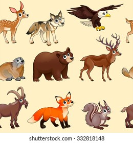 Cartoon mountain animals pattern. The sides repeat seamlessly for a possible packaging or graphic
