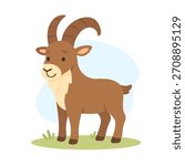 Cartoon mountain goat vector illustration. Cute mountain goat isolated on white background.