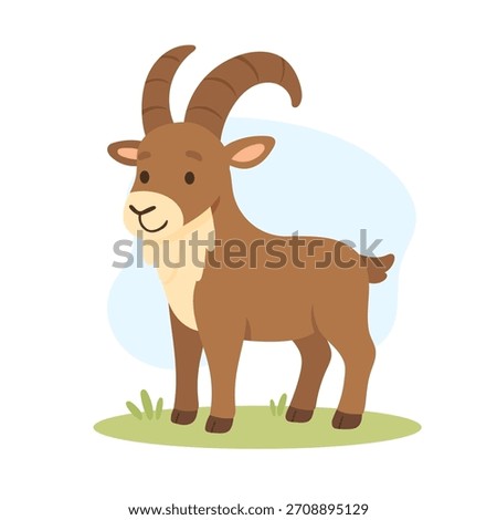 Cartoon mountain goat vector illustration. Cute mountain goat isolated on white background.