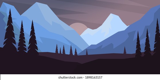 Cartoon Berglandschaft im flachen Stil. Design-Element für Poster, Karte, Banner, Flyer. Vektorgrafik