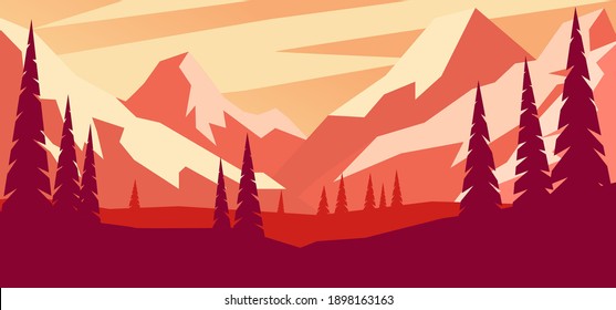 Cartoon mountain landscape in flat style. Design element for poster, card, banner, flyer. Vector illustration