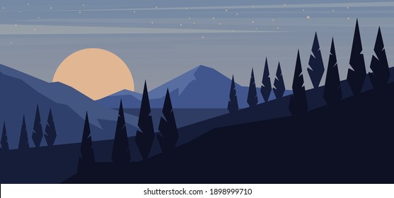 Cartoon mountain landscape in flat style. Design element for poster, card, banner, flyer. Vector illustration