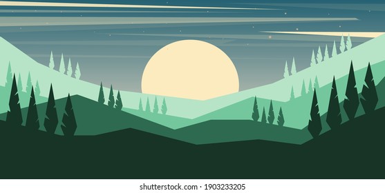 Cartoon mountain landscape in flat style. Design element for poster, card, banner, flyer. Vector illustration