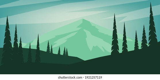 Cartoon mountain landscape in flat style. Design element for poster, card, banner, flyer. Vector illustration