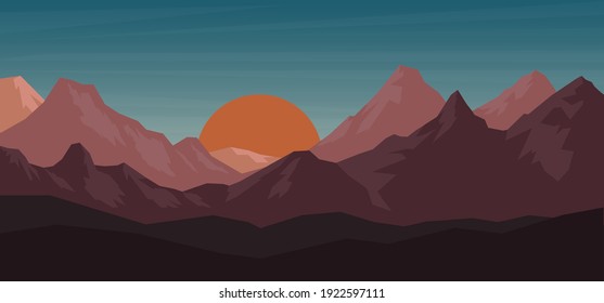 Cartoon mountain landscape in flat style. Design element for poster, card, banner, flyer. Vector illustration