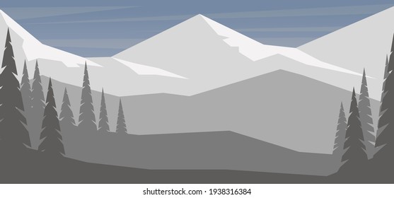 Cartoon mountain landscape in flat style. Design element for poster, card, banner, flyer. Vector illustration