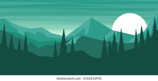 Paisaje De Montaña De Caricatura En Estilo Plano. Elemento De Diseño Para Cartel, Tarjeta, Cartel, Volante. Ilustración vectorial