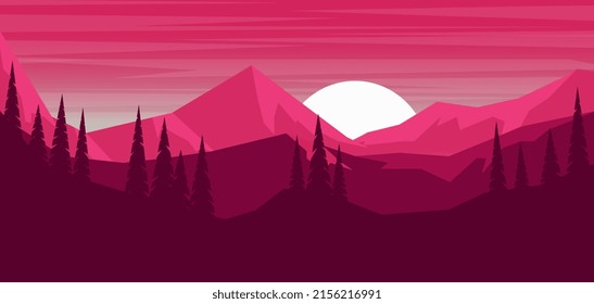 Paisaje De Montaña De Caricatura En Estilo Plano. Elemento De Diseño Para Cartel, Tarjeta, Cartel, Volante. Ilustración vectorial