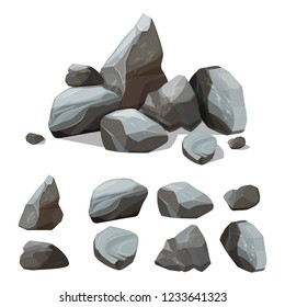 Cartoon mountain stones. Rocky big wall from gravels and boulders vector creation kit with various colored parts of stones