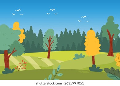 Cartoon Mountain Valley Sunrise Landscape