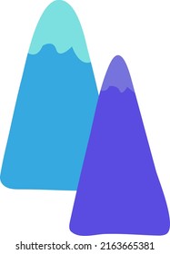 Cartoon mountains for baby landscape. Hand-drawn sierra. Color picture of snowy peak for kindergarten decor. Vector clip art in themes nature, national park, travel, adventure. Children's illustration