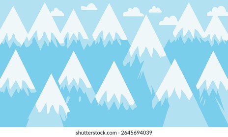 Cartoon mountains display snowy peaks overlapping in scenic illustration background detail