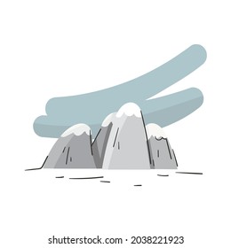Cartoon mountains isolated on white background. Hand drawn doodle illustration. Childish flat vector, ideal for kid t shirt print, poster design