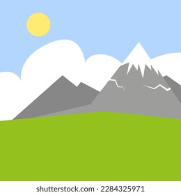 Montañas de dibujos animados nubes de sol. Viaje espacial. Antecedentes del juego de viajes. Ilustración vectorial.
