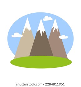 Montañas de dibujos animados nubes de sol. Viaje espacial. Antecedentes del juego de viajes. Ilustración vectorial.