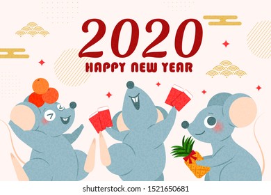 cartoon mouse with 2020 new year