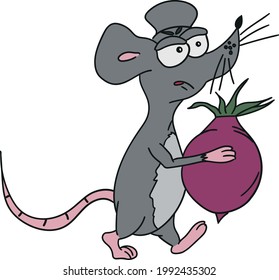 Cartoon mouse with angry expression with beetroot