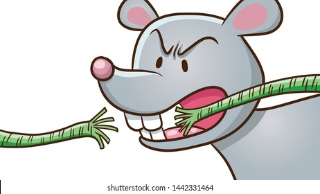 Cartoon The Mouse Biting rope. For Aesop fairy fable tale The Lion and the Mouse illustration. 