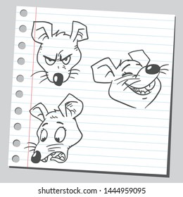 Diseño de caracteres del ratón de dibujos animados (diferentes poses y expresiones de la cabeza).