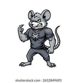 Cartoon mouse character with muscular build, wearing a jersey, and looking fierce.