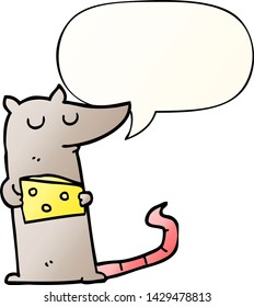 Cartoon-Maus mit Käse mit Sprachblase in glattem Farbverlauf-Stil