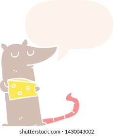 ratón de dibujos animados con queso con burbuja de habla en estilo retro