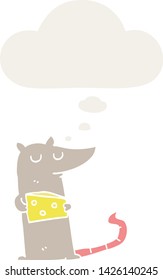 cartoon mouse with cheese with thought bubble in retro style