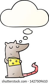 cartoon mouse with cheese with thought bubble in smooth gradient style