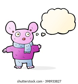 cartoon mouse in clothes with thought bubble