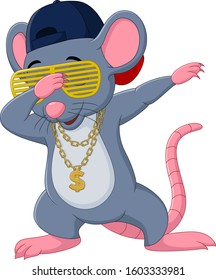 Cartoon mouse dabbing dancing wears sunglasses, hat, and gold necklace