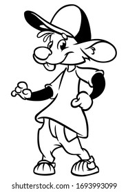 Cartoon mouse dancing. Vector illustration outlined. Design for coloring book